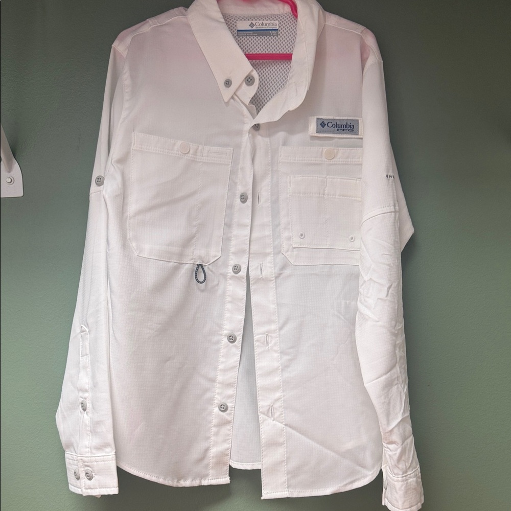 Boys Small (8) Columbia White Performance Fishing Button-Up Shirt, like new